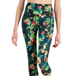 Best Sale ⌛ ID Ideology 👩 Women's Tropical Side-Pocket Cropped Leggings, Created For Macy's True Black 🌟 -ID Ideology Sales unnamed file 269