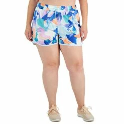 ID Ideology Sales 32 Cheap ⌛ ID Ideology Plus Size Floating Petals Tipping-Detail Run Shorts, Created For Macy's Petal Bluebelle 🌟